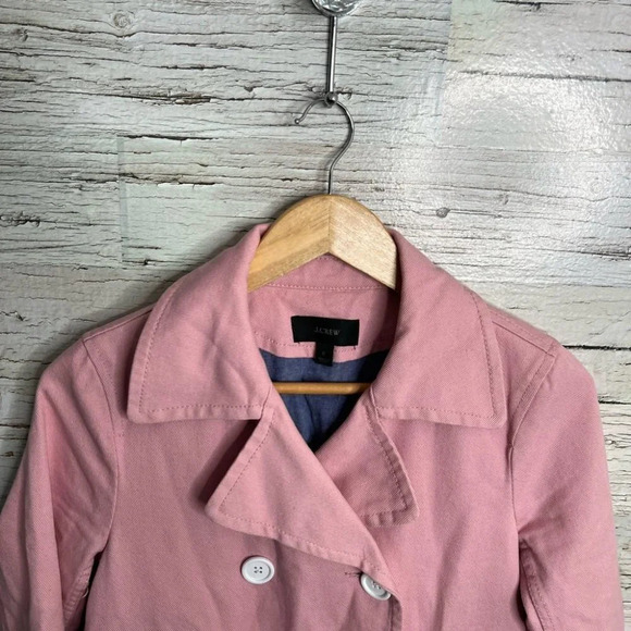 J crew pink trench coat white buttons size 0 jacket - Picture 8 of 11
